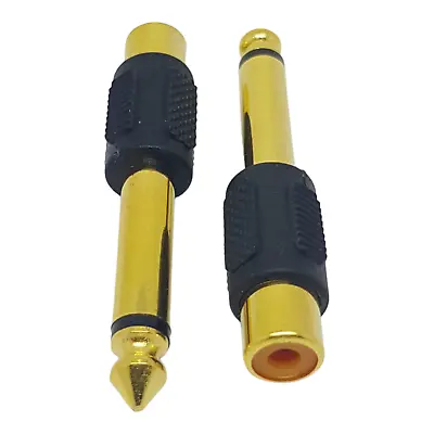 2 X RCA Phono Female To Male 6.3mm 6.35mm 1/4 Jack Adapter Plug Gold (2 PACK) • £2.49