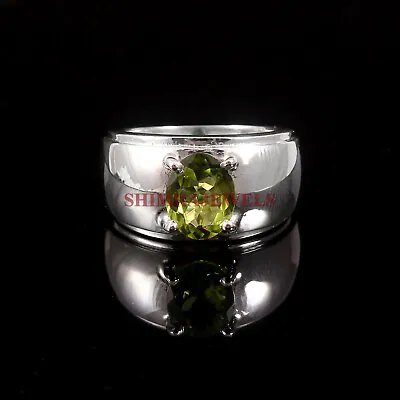 Natural Peridot Gemstone With 925 Sterling Silver Ring For Men's #334 • £107.17