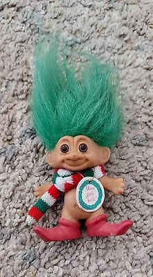 Russ Merry Little Trolls Green Haired Troll Christmas Figure With Scarf 3  & Tag • $6.50