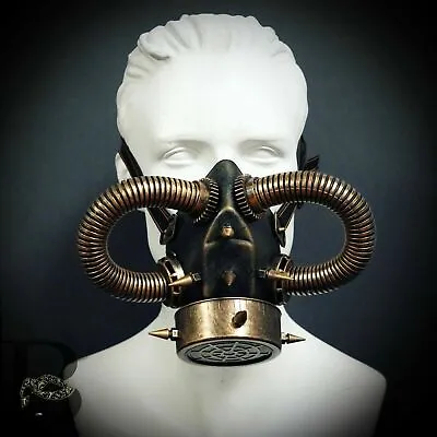 Gold Respirator Pipping Tubes Steampunk Gas Mask Mouth Masquerade Halloween • $17.50