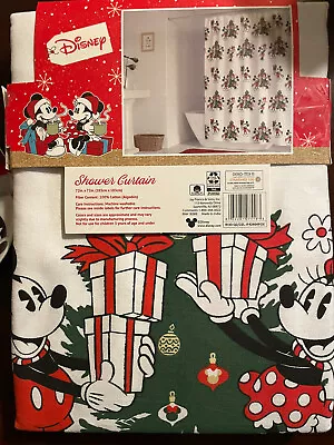 $39.99 • Buy DISNEY MICKEY MINNIE MOUSE  CHRISTMAS FABRIC SHOWER CURTAIN White Red Holiday