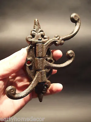 Antique Vintage Style Cast Iron Wall Hook Swivel Folding Coat Hanger Hardware • $19.99