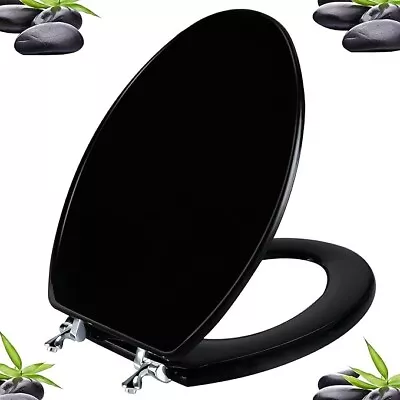 Black Elongated Toilet Seat Natural Wood Toilet Seat With Zinc Alloy Hinges Ea • $43.68