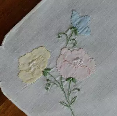 Vintage Set 4 Madeira Linen Placemats Pastel Roses Applique Embroidery • $21.11