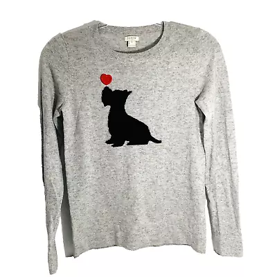 J Crew Sweater Top Womens XS Gray Scottie Dog Merino Wool Blend Valentine • $16.99
