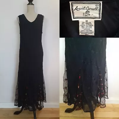 April Cornell M Dress Rose Goth Witch Wedding Bride Elvira Morticia Grunge 90s • $29.01