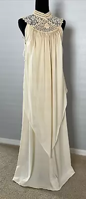 Vintage Boho Gown Sleeveless Crochet Size 10 Off White Side Ties • $100