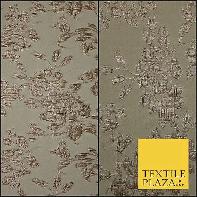 TAUPE BROWN Creased Metallic Rose Flowers Textured Brocade Jacquard Dress Fabric • £2