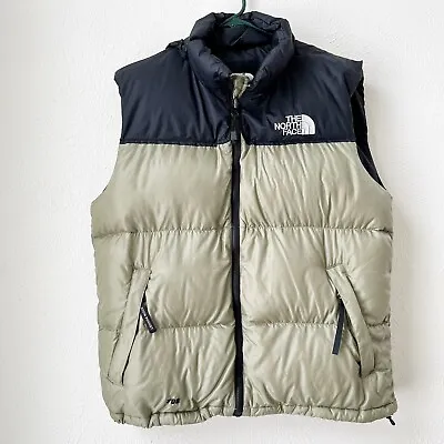 VTG THE NORTH FACE Men's Nuptse 700 Down Vest Sz LARGE Sage Green/Black • $120