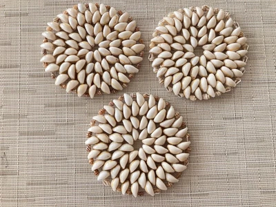 $7.95 • Buy Handmade Sea Shell Cowrie Shell Drink Coasters Set Of 3 Coastal Tiki Bar 4.25 