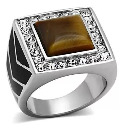 Stainless Steel Mens Square Faux Tiger Eye Ring-Size 9 • $8.99