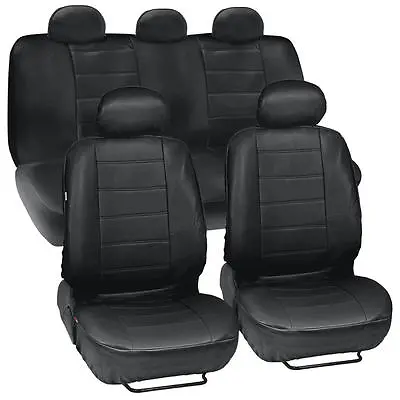 $44.90 • Buy Black Synthetic Leather Set Car Seat Cover Genuine Leather Feel Front & Rear Set