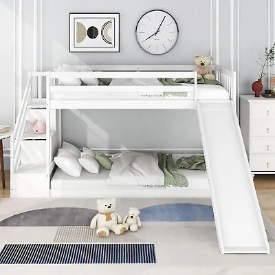 Kids Bunk Bed High Sleeper Bed With Slide Ladder 3FT Single Pine Bed Frame White • £419.99