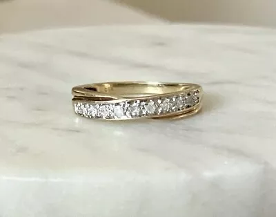 9ct Gold Diamond Eternity Band Ring Small Size I • £78