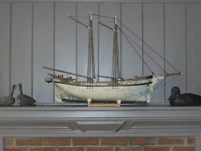 $750 • Buy Antique Folk Art Early 20th Century Gaff Rig Ship Model Pond Boat