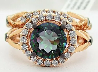 1.67 Cts MYSTIC TOPAZ & WHITE SAPPHIRE RING 14K ROSE GOLD 14PLATED NWT • $0.99