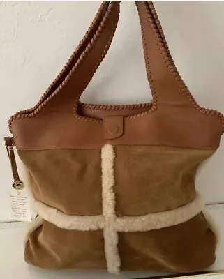 UGG Australia Large Hobo Bag Suede & Lamb Fur & Leather Brown Handbag • $18