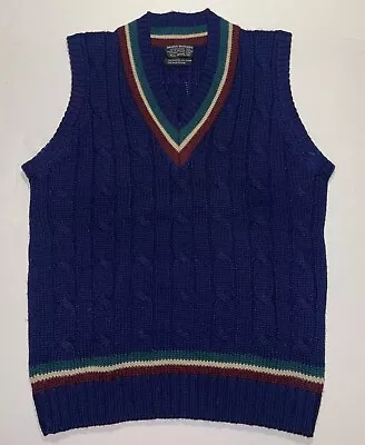 Vintage Brooks Brothers Cricket Tennis Sweater Vest V Neck 100% Wool Mens S Blue • $50