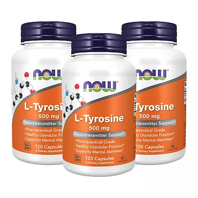 3 X NOW L Tyrosine 500 Mg 120 Capsules Neurotransmitter Support MADE IN USA • $29.36