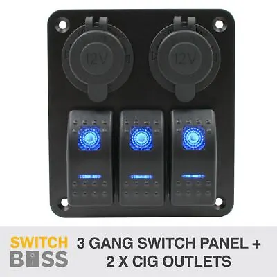 3 GANG Switch Panel + 2 X Cigarette Plug Sockets - LED Caravan 12v Rocker Dual • $47.90