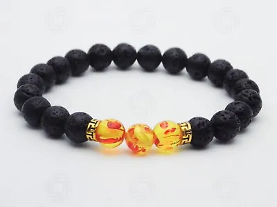 Black Lava/Stone/Bead Bracelet Power Fire Gemstone Reiki Yoga Energy Men Oils UK • £4.99