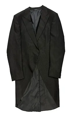 Mens Black Tailcoat Jacket Self Stripe Long Wilvorst Peak Lapel Wedding Formal • $123.09