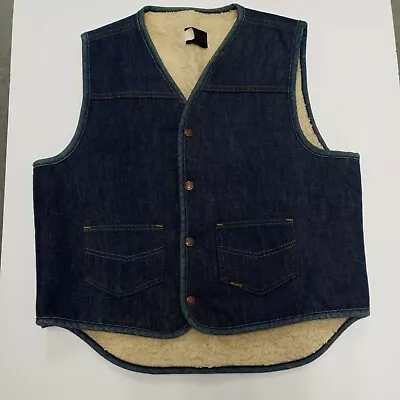 Vintage Sears Roebuck Western Wear Sherpa Lined Denim Vest Vintage Large • $34.99