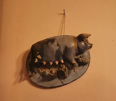 £19.57 • Buy Vintage 9  PIG BANK WITH PIGLETS Chalkware/Plaster Bust Wall Mount