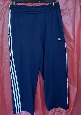Men’s M ADIDAS Sweatpants  Navy Blue 3 Stripe Tracksuit  Warm Up Pants Climalite • $4.99
