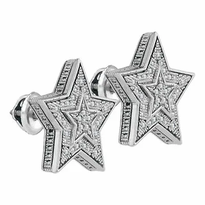 Sterling Silver Mens Round Diamond Star Stud Earrings 1/10 Cttw • $89.95