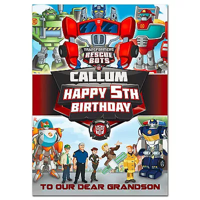 G397; Large A5 Personalised Birthday Card; Transformers: Rescue Bots; Any Name • £4.50