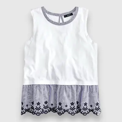 J Crew Mixed Media Peplum Tulip Back Embroidered Scallop Hem Tank Top XS • $16