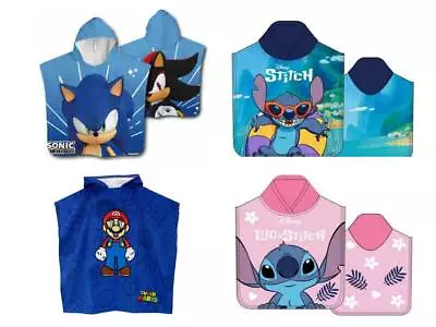 Character Poncho Swimming Holidays Beach 100% Cotton Sonic Mario Stich • £14.99