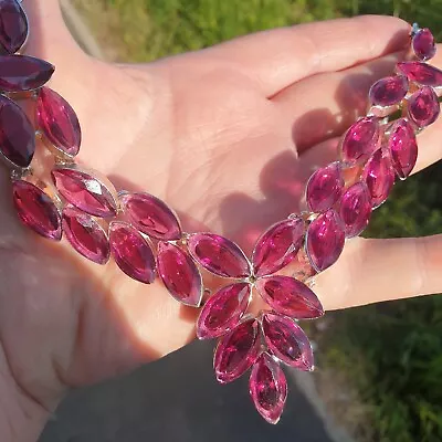 £0.99 • Buy Raspberry Pink Rhodolite Garnet Gemstone SS Overlay Necklace New