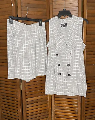 Vintage Dawn Joy Fashions Plaid  Sleeveless Blazer Shorts Suit Set  Womens 9/10 • $35