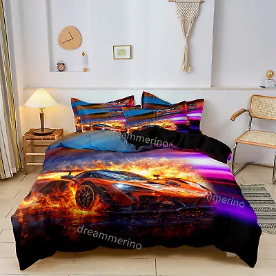 Fire Racing Cars Soft Quilt/Duvet/Doona Cover Set Single Double Queen King Size • $27.84
