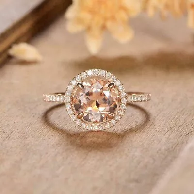 2.50Ct Lab-Created Morganite Round Cut Women Wedding Ring 14K Rose Gold Plated • $90.99