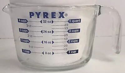 PYREX Measuring Cup Glass 4-Cup 1 Quart 32oz 1000ml 1 Litre Blue Letters *Read • $19.99