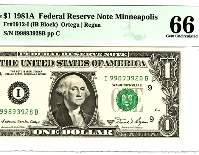 $1  (c/u/66)  Minneapolis  (1981-a) $1  Gem Unc 66 !!! (keynote)!!!!!! Rare!!!! • $21.50