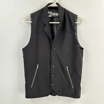 Social Collision Black Goth Vest Size S Pinstripe Adjustable Side Buckles • $25.09