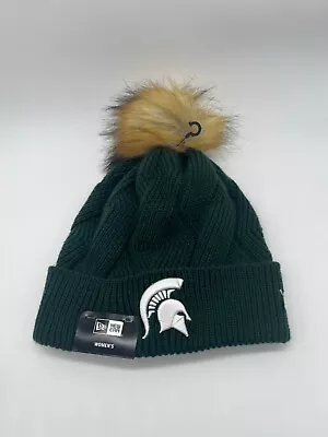 Michigan State Spartans Womens NWT Winter Beanie Hat W/ Pom New Era MSU Green • $22.49