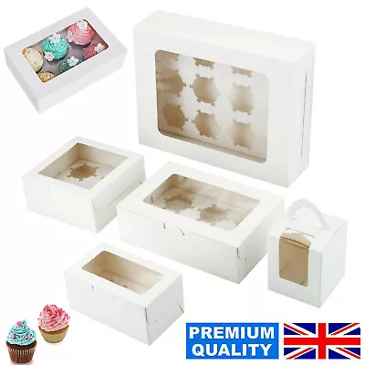 Windowed Cupcake Boxes For 1 2 4 6 12 & 24 Cup Cakes With Removable Trays • £190.25