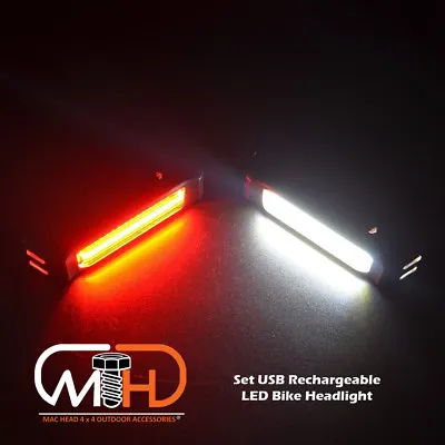 Set USB Rechargeable LED Bike Front Light Headlight Lamp Bar Rear Tail Wide Beam • $22.95