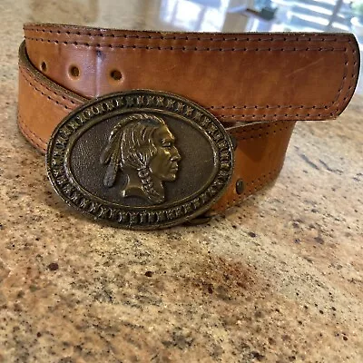 Native American Leather Tree Made In USA Belt 36 Heavy Buckle • $85