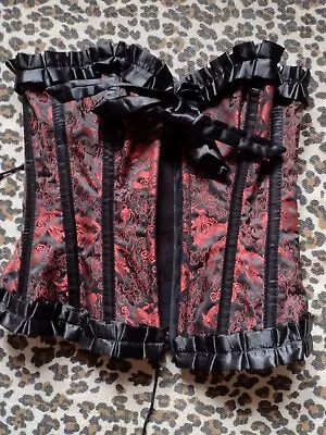 Burleska Red Black Brocade Steel Boned Corset Suit Steampunk Goth Victorian • $21.77