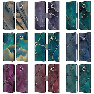 Official Lebensart Mineral Marble Leather Book Wallet Case For Motorola Phones • $22.95