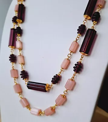 Satin Necklace Atlas Czech Glass Beads Art Deco Vintage Women`s Jewelry • $52.50