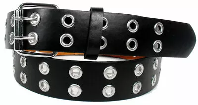 Men Women Unisex 2 Holes Row Grommet Bonded Leather Belt Removable Metal Buckle • $9.25