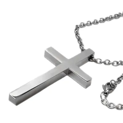Simple Large Mens Titanium Steel Cross Pendant Necklace 30  Chain Religious • $24.99
