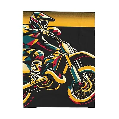 Velveteen Plush Blanket Home Decor Vintage Motocross Rider Boys Room Sports • $28.13